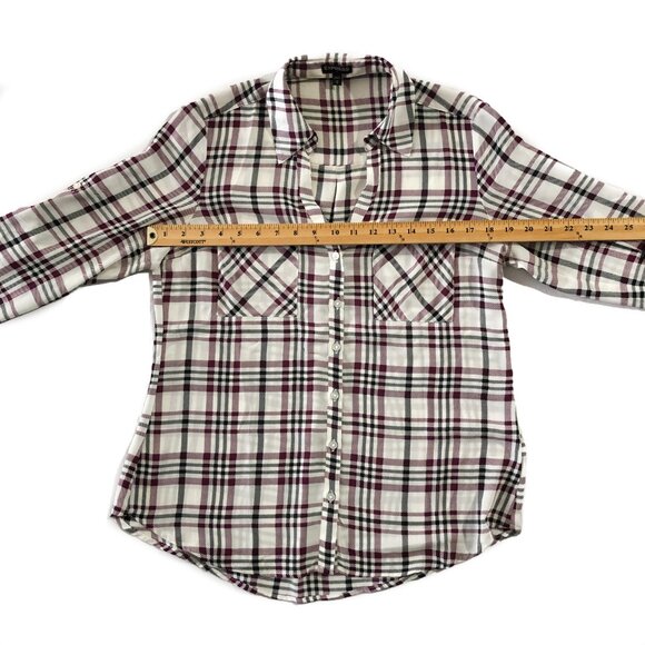 Express Portofino Shirt Womens M Plaid Double Pocket Button Down Roll Tab Sleeve - Picture 4 of 6